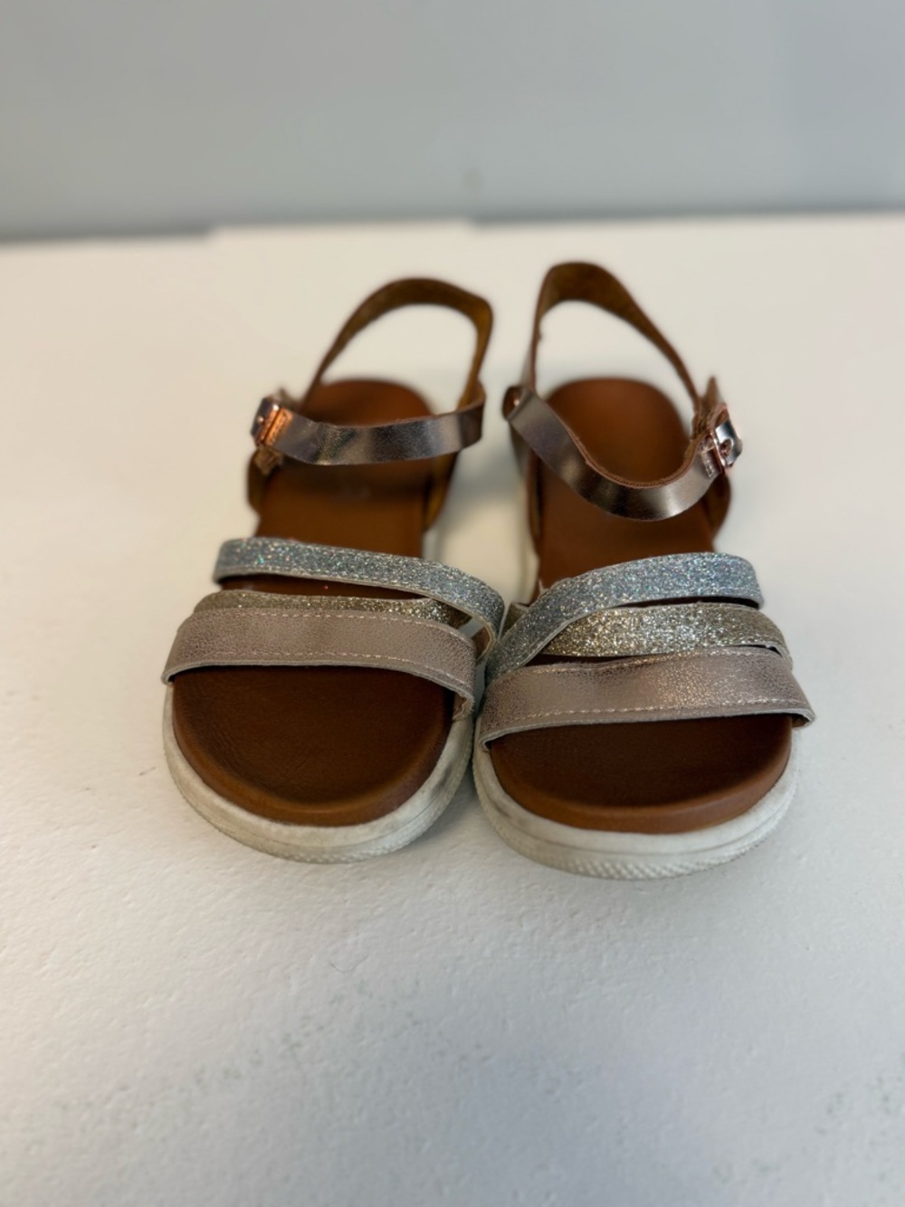 MIA Kids Girls Metallic Glitter Multi-Strap Sandals Size 9 Rose Gold Silver